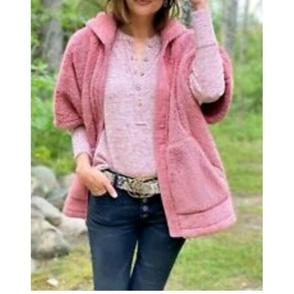 CAbi Embrace Topper Hooded Fleece Jacket Zip Front Women Large 4121 Dusty Rose - Picture 3 of 13